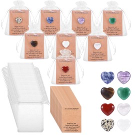 50pcs Celebration of Life Decorations,Memorial Cards for Celebration of Life Ideas Funeral Favors for Guests,Heart Shape Natural Stones Organza Bags for Guests Return Gifts