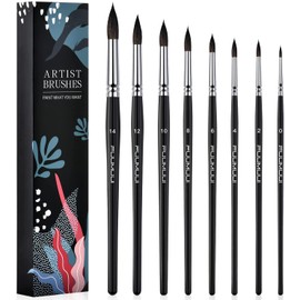 Watercolour Brush Set Squirrel Hair 8pcs Professional Mop Artists Round Watercolour Detail Paint Brushes for Watercolours,Acrylics,Inks,Gouache,Oil and Tempera