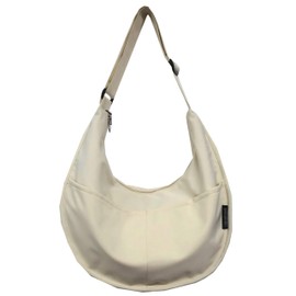 Raizm Lightweight and Large Capacity, Shoulder Bag, Messenger Bag, Men's, Women's, A4 Commute to School Commute, Lightweight, Plain, Nylon, Half Moon, white (off-white)