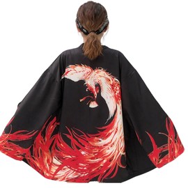 [NOVUS VENTUS] Phoenix Puppi Happi Hatten Hanten Festival Black Black Haori White Beige Hanten Shiny Japanese Clothing Japanese Pattern, Black, 3 XL