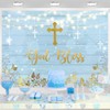Sensfun Boy Baptism Backdrop God Bless Rustic Blue Wood Gold