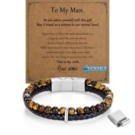 LUCKY2+7 Leather Bracelet for Men Stainless Steel Mens Bracelet Jewelry Gifts for Dad Grandpa Husband,To My Beloved Man