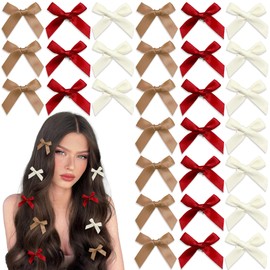 YAEISM 30PCS Mini Bow Clips Satin Red Hair Bow Coquette Red Bow Cute Hair Accessories for Women Girls