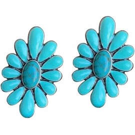 Bohemian Turquoise Geometric Flower Drop Dangle Earrings Teardrop for Women Girls Boho Jewelry (Blue, One size)