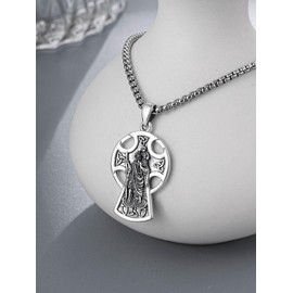 KINGWHYTE St. Christopher Necklaces for Men 925 Sterling Silver Saint Christopher Celtic Cross Pendant Necklace Protection Catholic Jewelry Gifts for Men Women