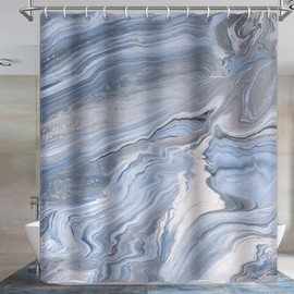 Blue Gary Marble Shower Curtain 70W x 72L Inch Abstract Marble Texture Print Polyester Bathroom Curtain Aesthetic Shower Curtain Set with Hooks
