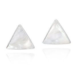 AeraVida Geometric Triangle Disc White Mother of Pearl .925 Sterling Silver Stud Earrings