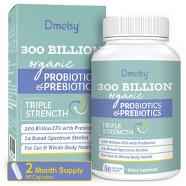 Probiotics for Women and Men, 300 Billion CFU 24 Strains Probiotics + 15 Organic Herbs Prebiotics Blend, Shelf Stable Gut Health Supplement for Digestive Immune & Whole-Body Health, 2 Month Supply