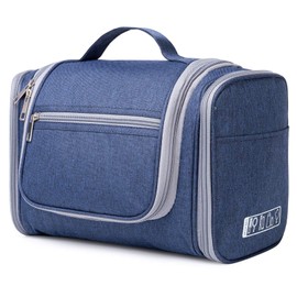 Large Hanging Toiletry Bag for Men and Women Travel Makeup Bag Organizer Portable Waterproof Bathroom Shower Bag Lightweight Shaving Bag (Navy Blue Denim)
