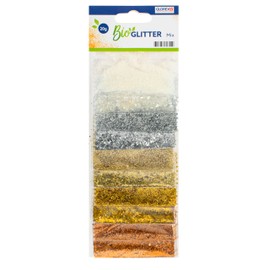 Glorex 6 2820 451 - Organic Glitter Mix Fine and Coarse, Total 20 g, 2 x 5 Colours, Each in Coarse and Fine Glitter, Made of Cellulose, for Decorating Greeting Cards, Crafts and Much More