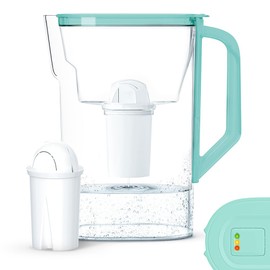 Wessper Water Filter Jug 2.7 L Compatible with Brita Classic for Fridge Door with Manual Filter Wear Indicator | Water Filter Jug + Water Filter Aquaclic - Mint