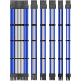 upHere Sleeve Extension Power Supply Cable Kit, Power Supply with Extra-Sleeved 24-PIN 8-PIN 6-PIN 4+4 PIN-Blue/White with Cable Combs(11.8 inch/ 30CM),SC302