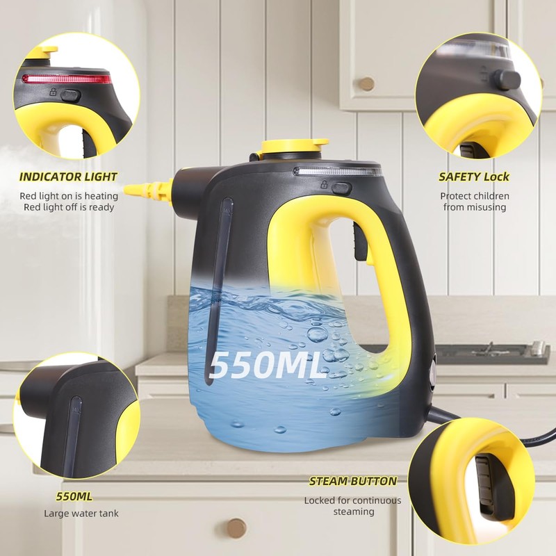 Handheld Steam Cleaner with 9 pcs Accessories Multi Surface Steam
