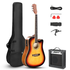 Ktaxon Ktaxon Full-Size Acoustic Electric Guitar with Amp, 41 Inch Basswood Body Guitars Kit for Beginner & Intermediate W/Bag, Strap, and Capo All Accessories Included (Sunburst)