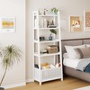 Bamjoy Bamboo White Bookshelf with Slatted Basket, Ladder Bookcase with