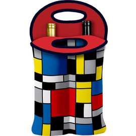 RainCaper Wine Bottle Carrier Tote with Handles, 2 Bottles, Mondrian Composition II | Waterproof, Wine Accessories and Gifts for Women, Wedding Gift, Travel