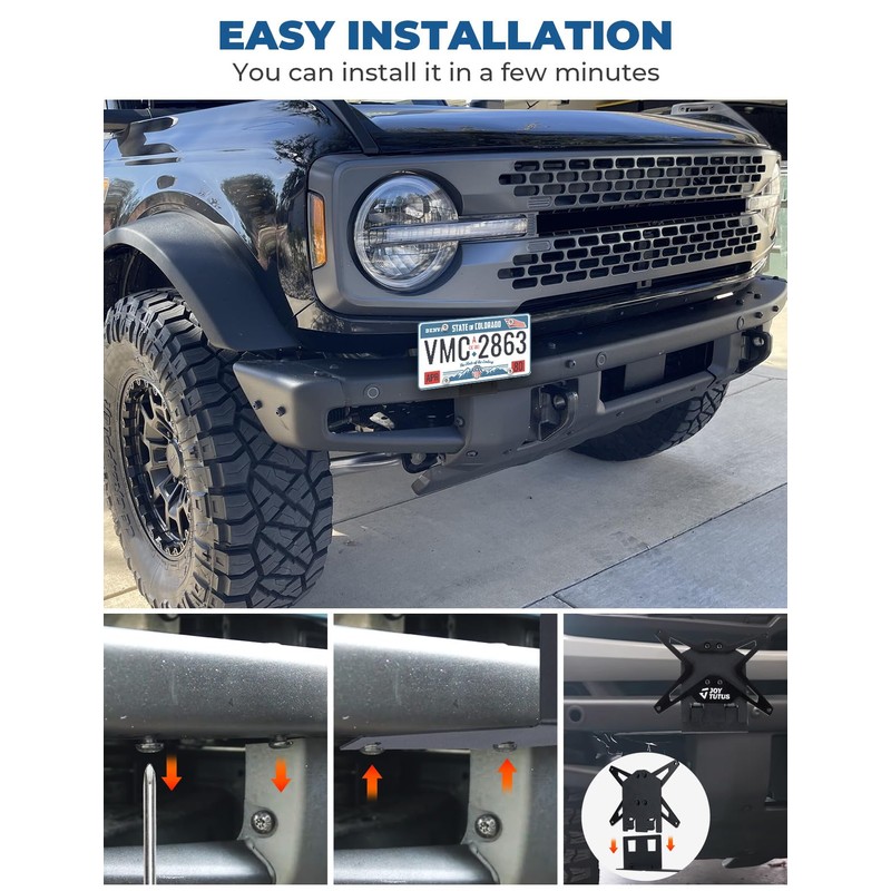 Front License Plate Frame Compatible with 2021-2026 Bronco, JoyTutus Adjustable