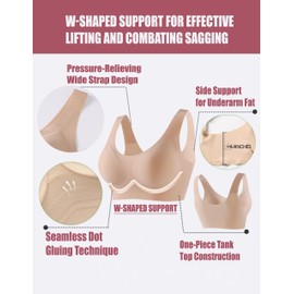 Wide Strap Ladies Wireless Seamless No Underwire Sleep Bras for Older Women Full Coverage Everyday Wirefree T Shirt Bra (US, Alpha, X-Large, Regular, Regular, Nude)