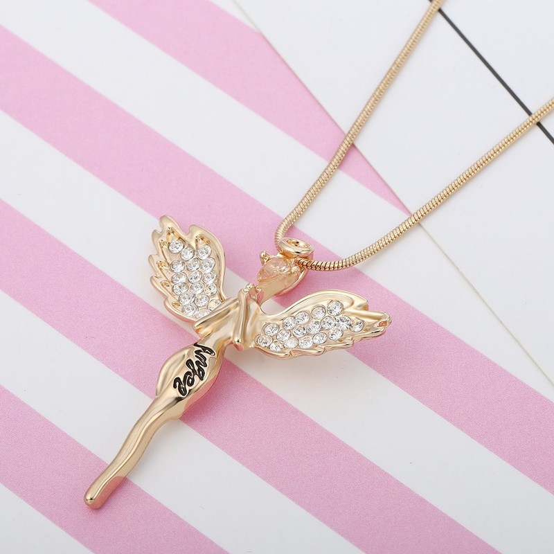 Lucky Angel Necklace for Women Shiny Cubic Zirconia Crystal Pendants