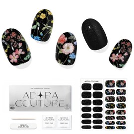 Adora Couture Kit de Tiras de Uñas de Gel Semicurado | 30 Piezas de Pegatinas de Uñas de Gel Uv Con Luz Ultravioleta | Envolturas de Uñas de Flores Coloridas de Terciopelo | Pegatinas de Gel para Uñas