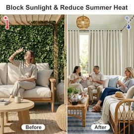 RYB HOME 2 Panels Outdoor Curtains for Patio Waterproof Sticky Top Block Sunlight Thermal Insulated Privacy Assured Thick Outside Curtains for Deck, Balcony, Pergola, W52 x L95, Light Beige