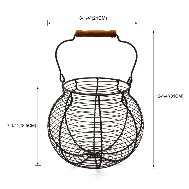 CVHOMEDECO. Antique Wire Egg Basket with Wood Handle Primitives Vintage