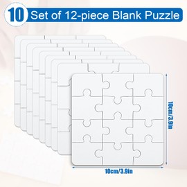 10 Sheets Blank Puzzles for Kids, 3.9 x 3.9 Inch Blank Puzzles 12 Piece Blank Jigsaw Puzzle All White Puzzles for Kids Birthday Games Activity Party Favors Craft