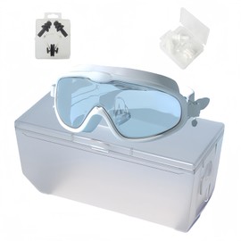 HSTWODE Swimming Goggles with Prescription 180° Panorama Swimming Goggles, Glasses Case, 2 Sets Nose Clip Earplugs, Adult Anti-Fog UV Protection Swimming Goggles (White Highly Transparent, -4.0)