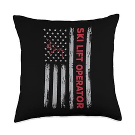 Ski Lift Operator Jobs Design Gondola Attendant USA Flag Ski Lift Operator Apparel Chairlift America Throw Pillow, 18x18, Multicolor
