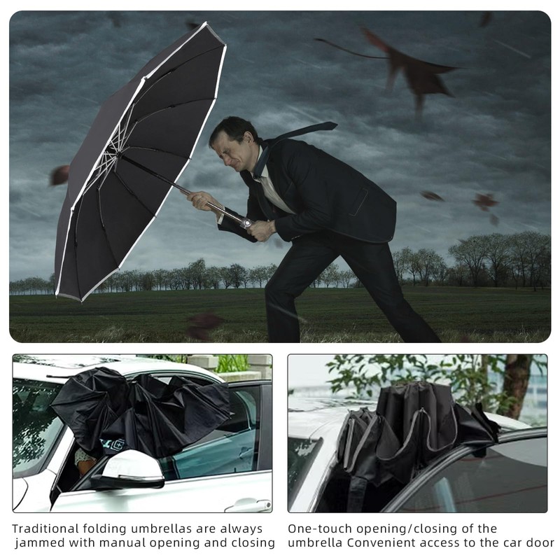 OXTXO Compact Umbrella Windproof Strong,Reverse Close Inverted Travel Umbrella,Auto Open/Close,10