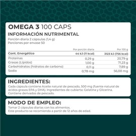 PRONAT | Omega 3, Suplemento Alimenticio, 100 cápsulas con Aceite Natural de Pescado, 180 mg de EPA y 120 mg de DHA
