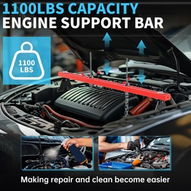 HECASA 1100LBS Capacity Engine Support Bar Transverse Hoist for Motor Transmission Transverse Bar Engine Hoist with 2 Points Lift Holder Dual Hooks Steel Silvery+Black+Red