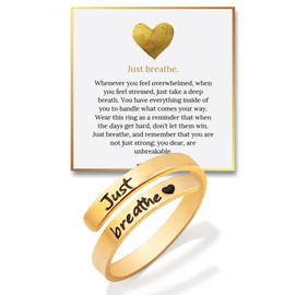 Hope Rings – Just Breathe Ring (1 Pcs, Gold) – Adjustable Tarnish-Free 304 Stainless Steel Encouragement Jewelry – Inspirational & Heartfelt Gift for Women – Grief, Loss, Emotion