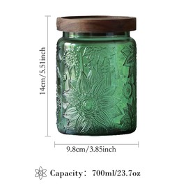 Set of 2 Vintage Glass Jars, Green Glass Storage Jars with Solid Wood Lids (23.7 oz) for Kitchen, Pantry, Candy, Flour, Oatmeal, Coffee Beans, Pet Food, Laundry Detergent, Cute Jar (Green, 2 Pack)