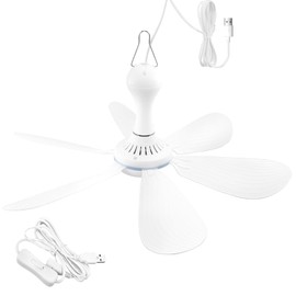 RITPHI USB Powered Small Ceiling Fan 6 Blades Quiet DC 5V USB Hanging Fans for Indoor Outdoor RV Bed Room Dorm Desk Travel Camping Tent Cubicle Mini Portable Canopy Fans (White USB model)