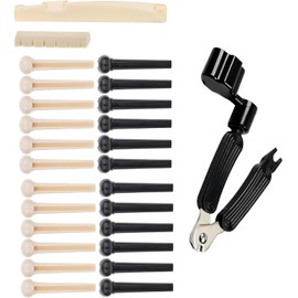 24 Clavijas para Guitarra Acústica con Herramienta 3 en 1 - Extractor, Enrollador y Cortador de Cuerdas - Incluye Clavijas de Afinación y Tuercas de Sillín - Accesorios Profesionales (blanco y negro)
