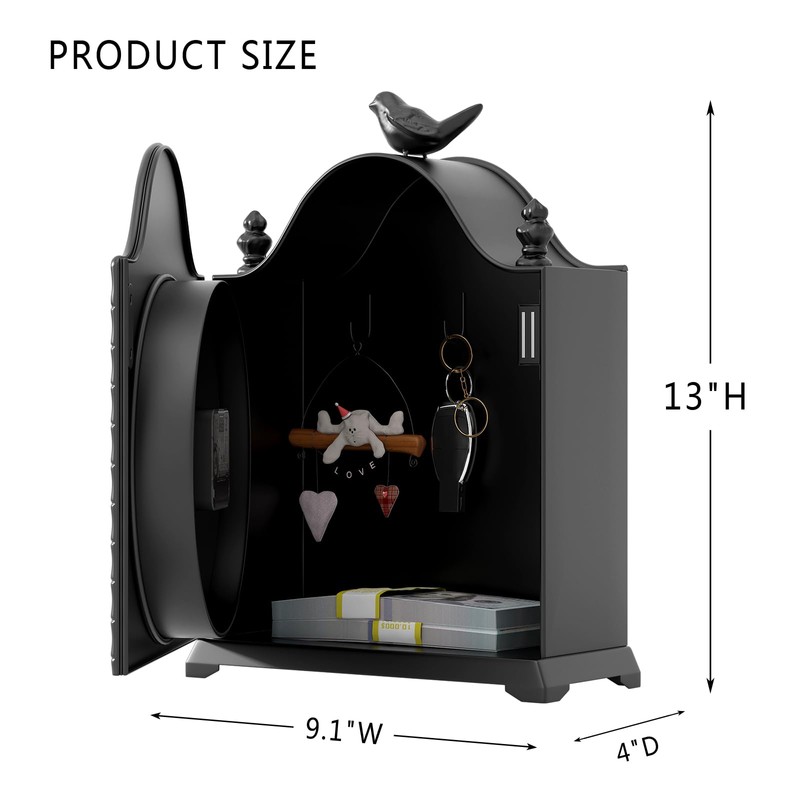 ChimeTide Vintage Bird Mantel Clock with Hidden Safe, Antique Black