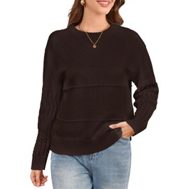 LA BAIESO Womens Casual Long Sleeve Sweaters Crewneck Solid Knit Ribbed Sweater Winter Outfits Pullover Jumper Tops Brown