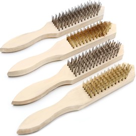 CONNECTION Wire Brush, Brass Wire Brush with Wooden Handle, Wire Brush Set, 4 Pieces, Stainless Steel Hand Wire Brush, Steel Brush, Brass Brush, 13/15 Rows for Clean Rust, Dirt Metal Brush, Wire Brush
