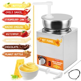 Nacho Cheese Dispenser Warmer 4.2Quart Cheese Warmer with 2 Pumps&9 Stickers, Hot Fudge Dispenser Warmer 5-Level Insulated Pump Dispenser for Cheese Fudge Caramel Poopcrn Butter 110V