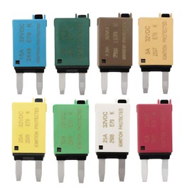 ATM Manual Resettable Fuse Low Profile Mini Blade Fuses 5A 6A 7.5A 10A 15A 20A 25A 30A Amp Automotive Circuit Breaker Fuses DC 12V 28 Volts Compatible with Boat Marine RV Car Truck (8 pcs Mixed)