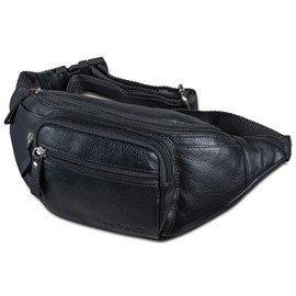ROYALZ 'Alabama' Belt Bag Leather Men Women Bum Bag Retro Vintage Look Waist Bag Flat Chest Bag Chest Pouch Genuine Leather Adjustable Strap up to 130 cm, black
