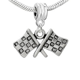 Charm Bead Spacer – Race Flags Design, Compatible with Most European Snake Chain Bracelets, Fits European, Troll, Chamilia, and More