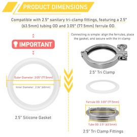 RIXIGOOD 20PCS 2.5 Inch Tri Clamp Silicone Gasket for 2.5" Sanitary Tri-Clamp Fittings O-Ring TC Seal Gaskets