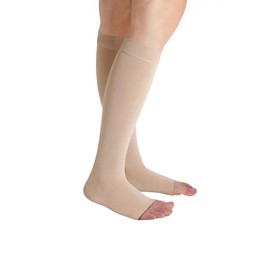 Juzo Soft 20-30 mmHg Compression Stockings, Knee High, Silicone Band, Open Toe | Compression Socks for Moderate Varicosities & Edema, Post-Sclerotherapy, Post-Op | Beige, Small (II) Short