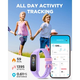 BIGGERFIVE Vigor 2 L Kids Fitness Tracker Watch for Boys Girls Ages 5-15, Activity Tracker, Heart Rate Sleep Monitor, IP68 Waterproof, Pedometer, Calorie Step Counter Watch, Lilac