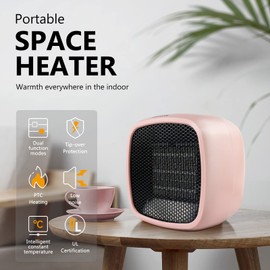 Space Heater, Small Portable Electric Heaters for Indoor Use 2 Mode, 1000W / 800W PTC Ceramic Fast Safety Heat for Office Bedroom Home (Pink)