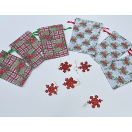 Fabric Gift Bag Christmas Drawstring Pouches 6 pieces Set Reusable Washable Xmas Presents Bag Storage Home Wedding Party Toys Craft Supplies (Small 14cm x 11cm, Red White Holly)