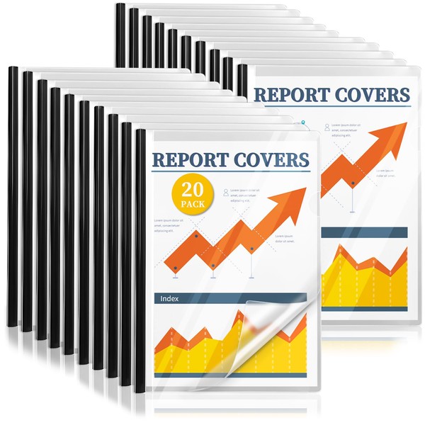 20 Pcs Report Covers with Sliding Bar,70 Sheet Capacity Clear