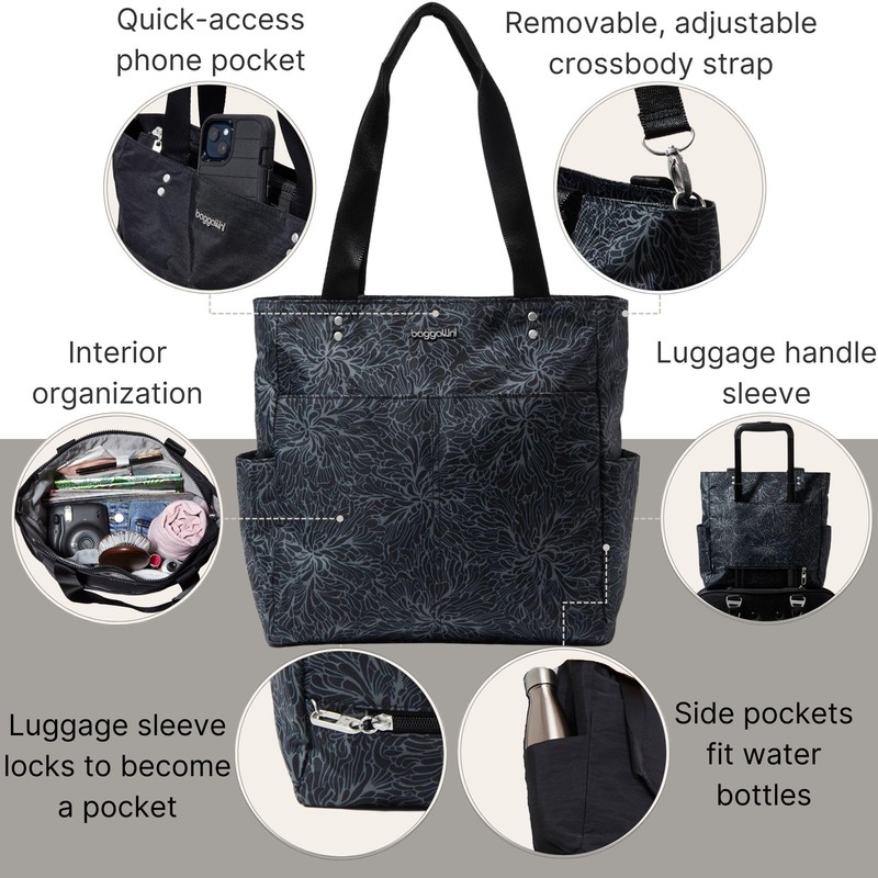 Baggallini Carryall Daily Tote Bag - 11.5" x12.5” Lightweight Nylon
